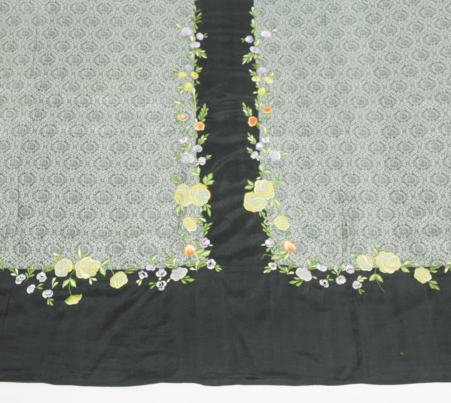Sushila Vintage Gray 100% Pure Silk Saree Floral Embroidered Soft Sari Fabric