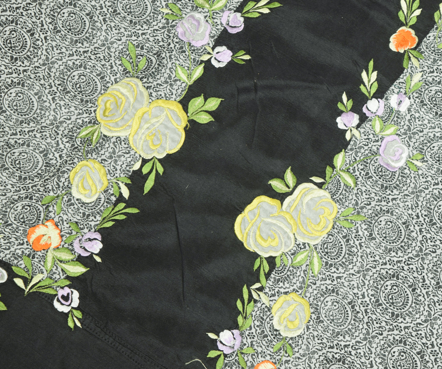 Sushila Vintage Gray 100% Pure Silk Saree Floral Embroidered Soft Sari Fabric