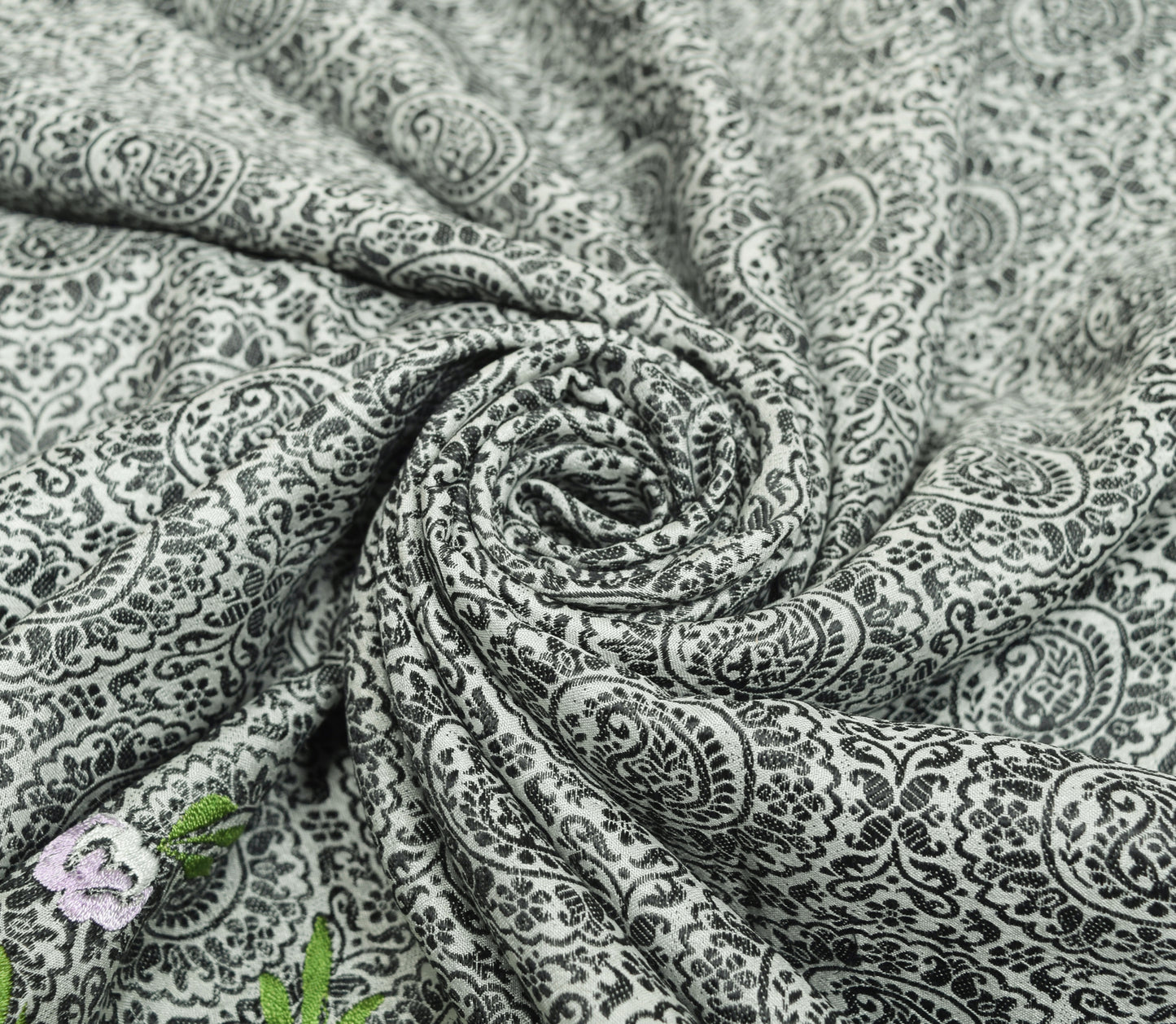 Sushila Vintage Gray 100% Pure Silk Saree Floral Embroidered Soft Sari Fabric