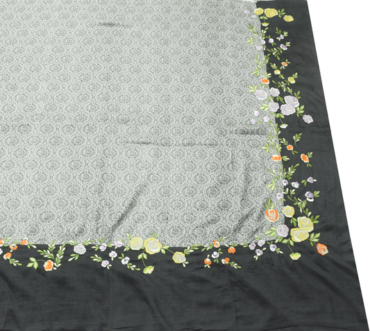 Sushila Vintage Gray 100% Pure Silk Saree Floral Embroidered Soft Sari Fabric