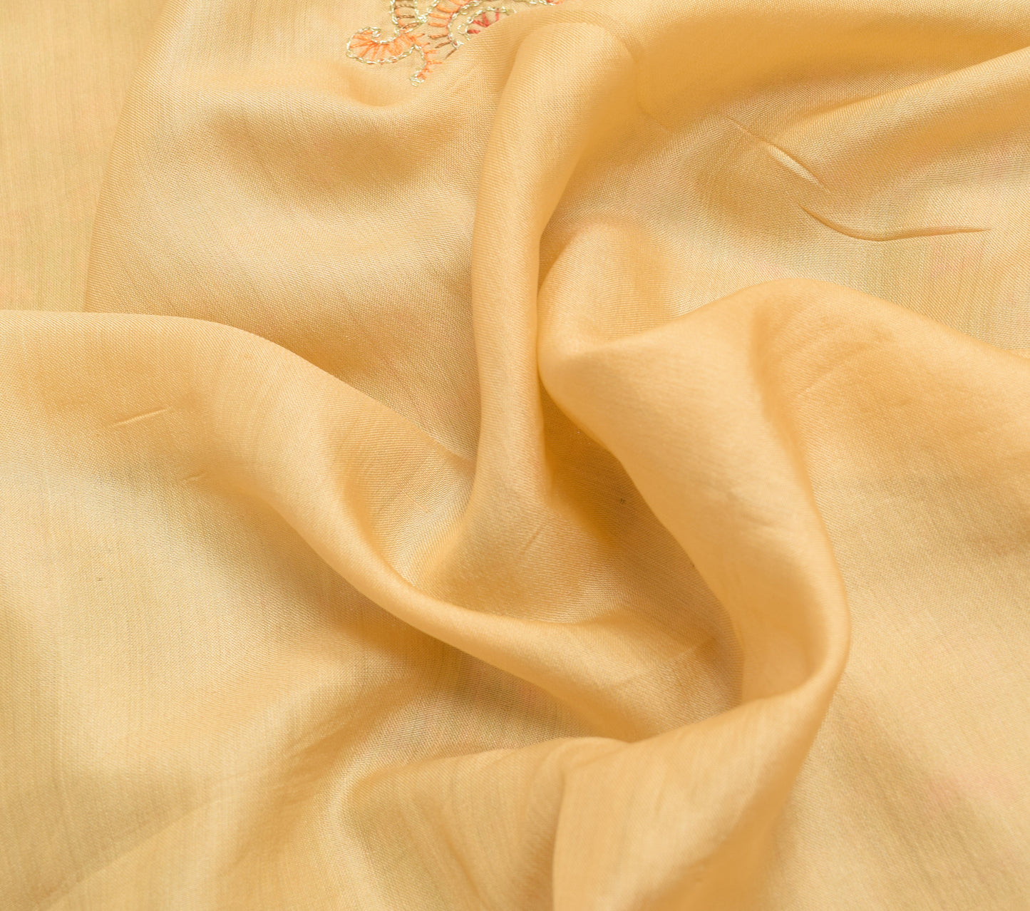 Sushila Vintage Beige Saree 100% Pure Silk Paisley Embroidered Sari Craft Fabric