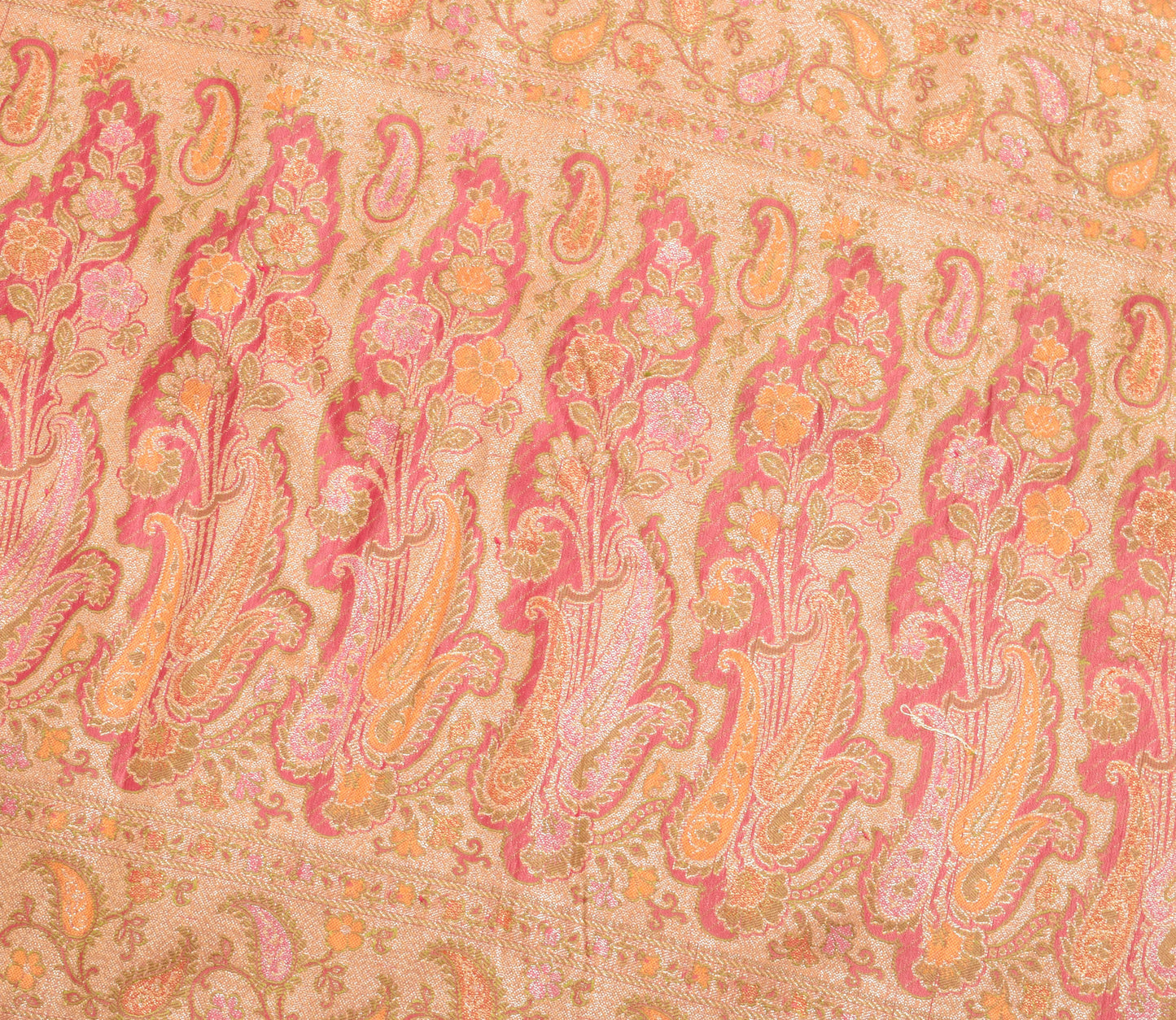 Sushila Vintage Beige Saree 100% Pure Silk Paisley Embroidered Sari Craft Fabric