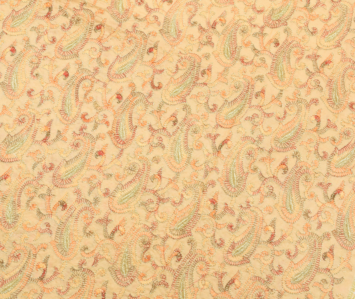 Sushila Vintage Beige Saree 100% Pure Silk Paisley Embroidered Sari Craft Fabric
