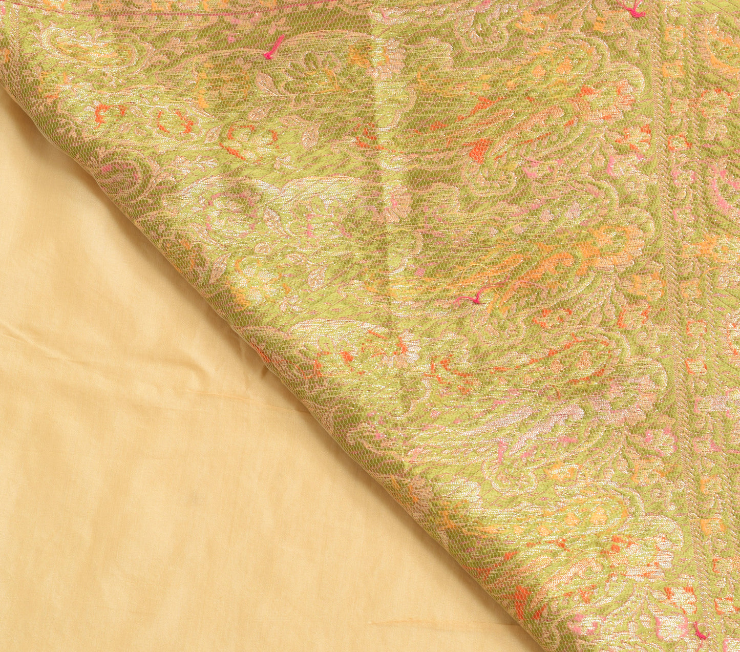Sushila Vintage Beige Saree 100% Pure Silk Paisley Embroidered Sari Craft Fabric
