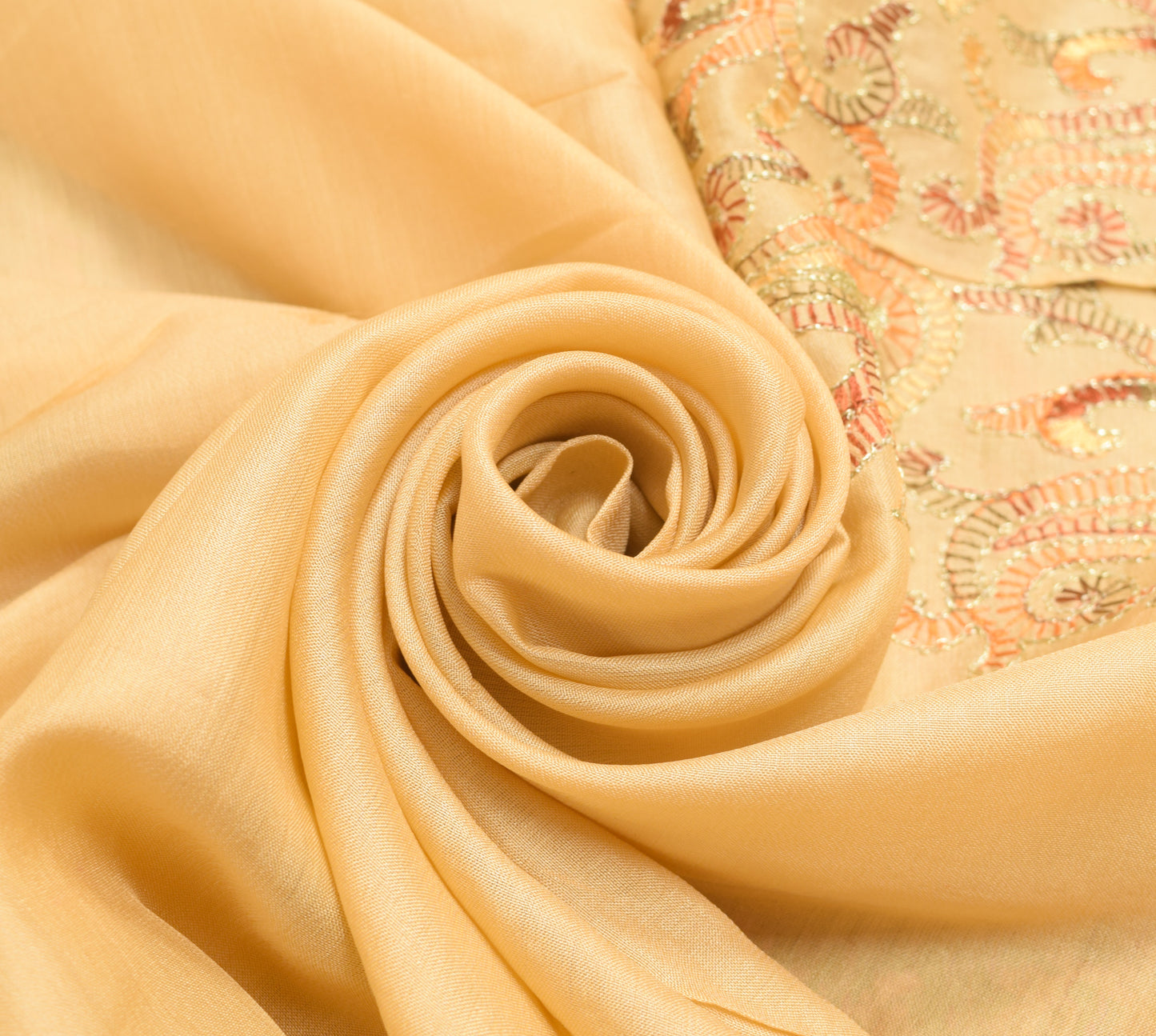 Sushila Vintage Beige Saree 100% Pure Silk Paisley Embroidered Sari Craft Fabric