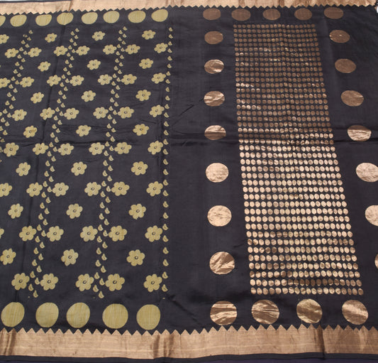 Sushila Vintage Black & Gold-Toned Floral Woven Design Zari 100% Pure Silk Saree