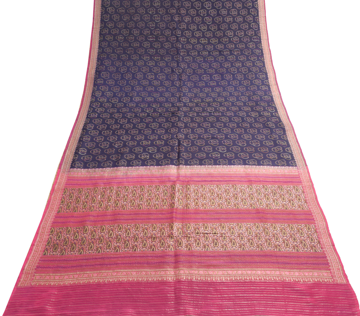Sushila Vintage Dark Blue Saree 100% Pure Silk Woven Traditional Sari Fabric