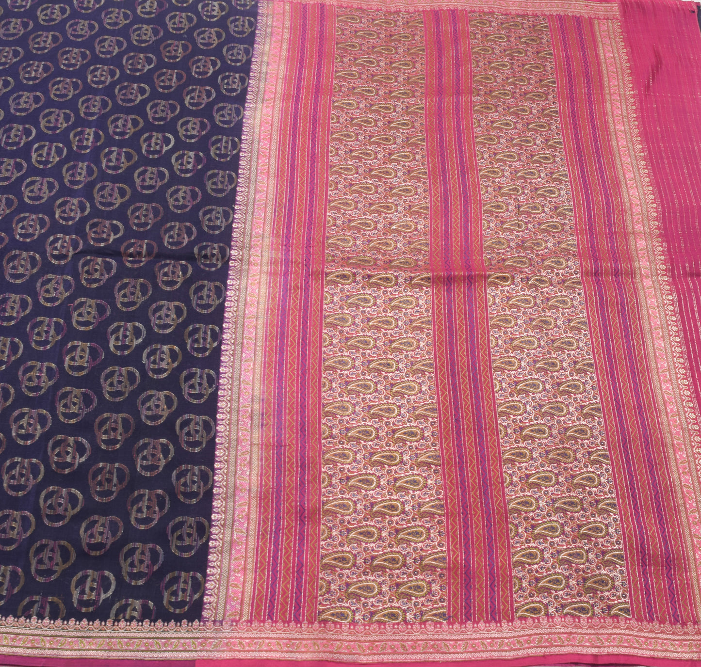 Sushila Vintage Dark Blue Saree 100% Pure Silk Woven Traditional Sari Fabric