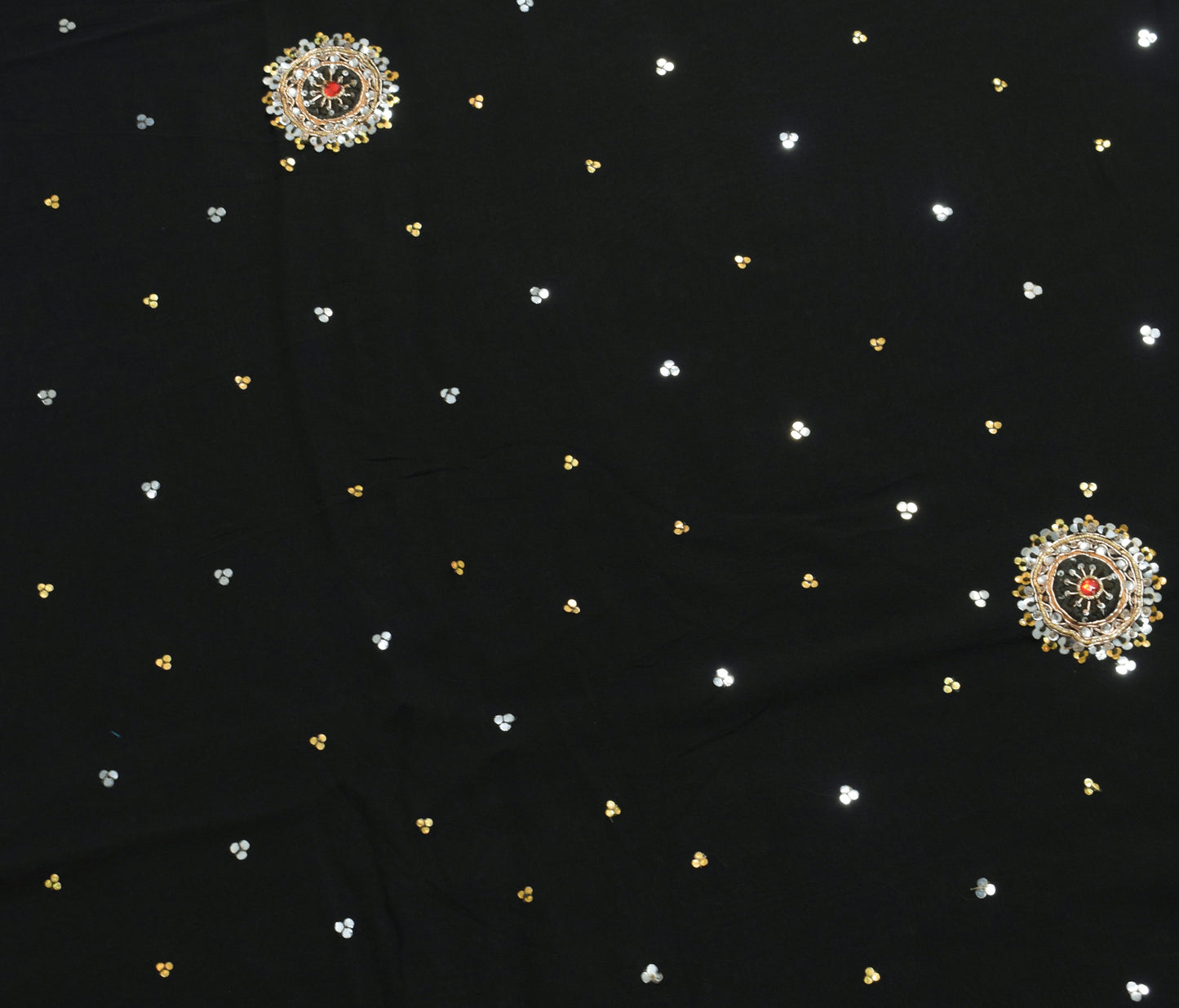 Sushila Vintage Black Hand Beaded Saree 100% Pure Georgette Silk Sari Fabric