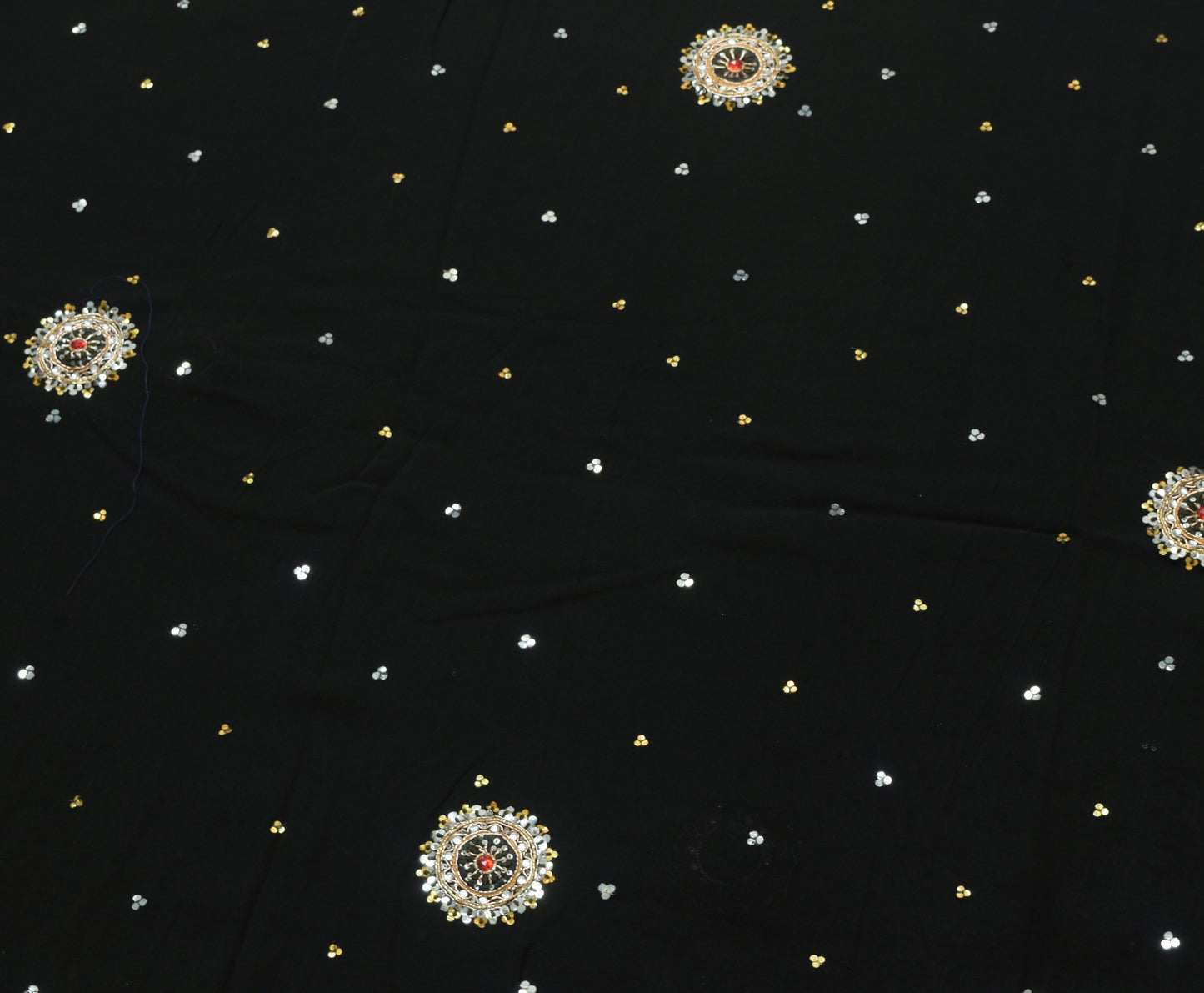 Sushila Vintage Black Hand Beaded Saree 100% Pure Georgette Silk Sari Fabric