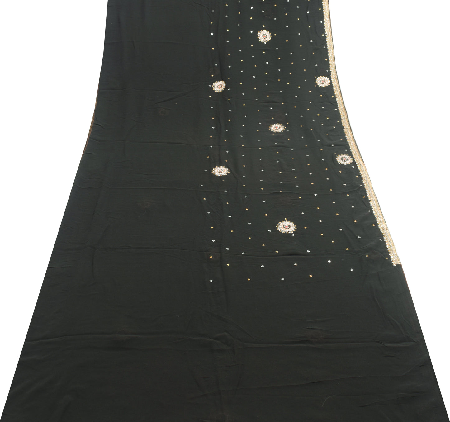 Sushila Vintage Black Hand Beaded Saree 100% Pure Georgette Silk Sari Fabric