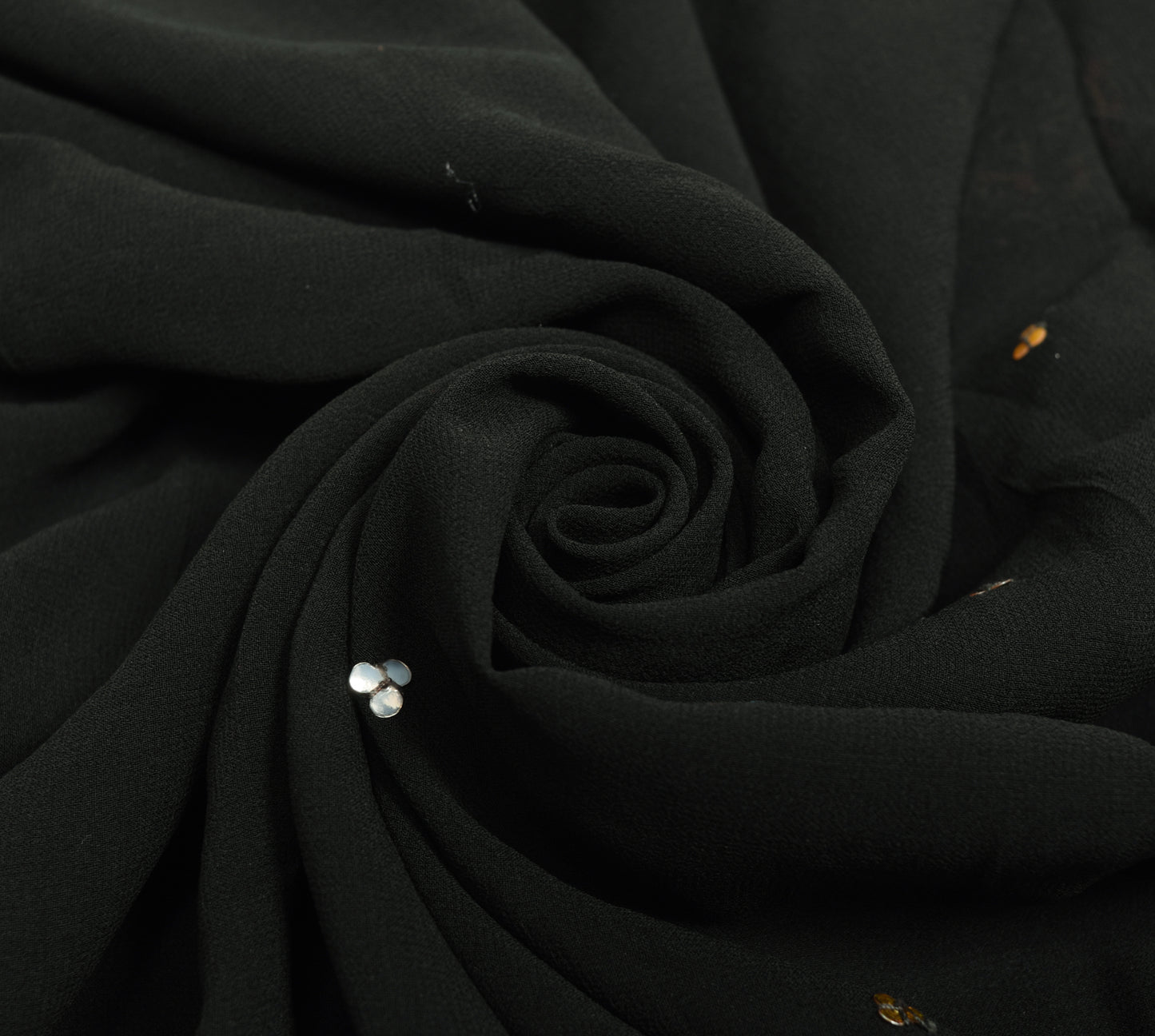 Sushila Vintage Black Hand Beaded Saree 100% Pure Georgette Silk Sari Fabric