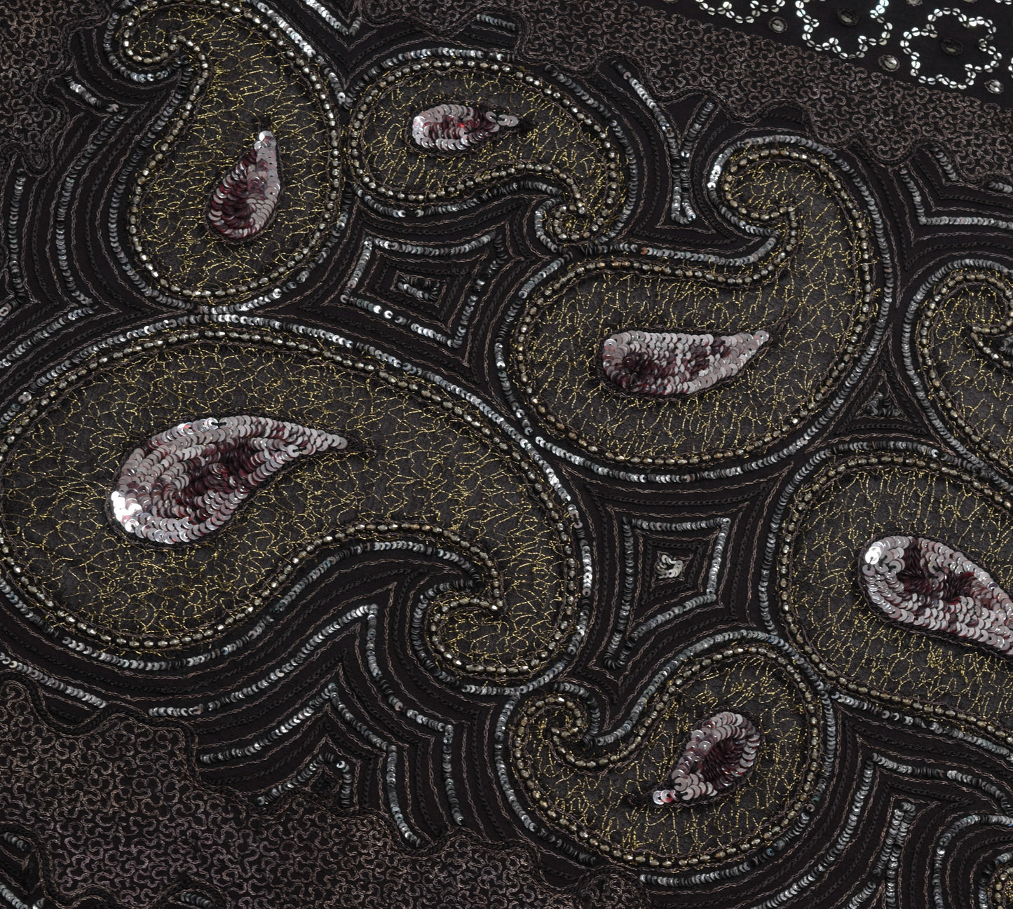 Sushila Vintage Black Sequins Embroidered Saree Georgette Silk Sari Craft Fabric