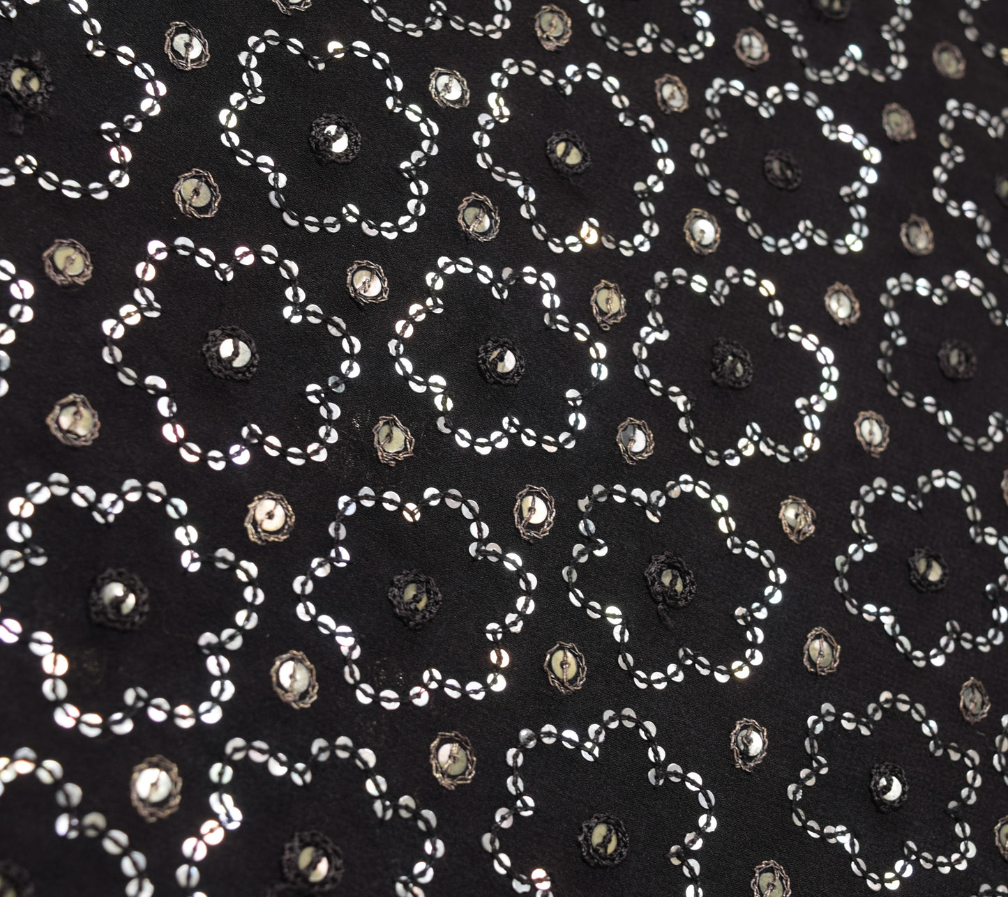 Sushila Vintage Black Sequins Embroidered Saree Georgette Silk Sari Craft Fabric