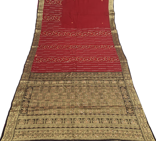 Sushila Vintage Maroon With Black Zari Brocade Saree Georgette Silk Sari Fabric