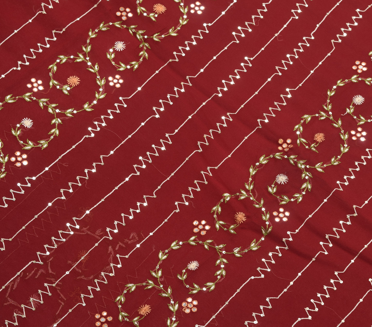 Sushila Vintage Maroon With Black Zari Brocade Saree Georgette Silk Sari Fabric