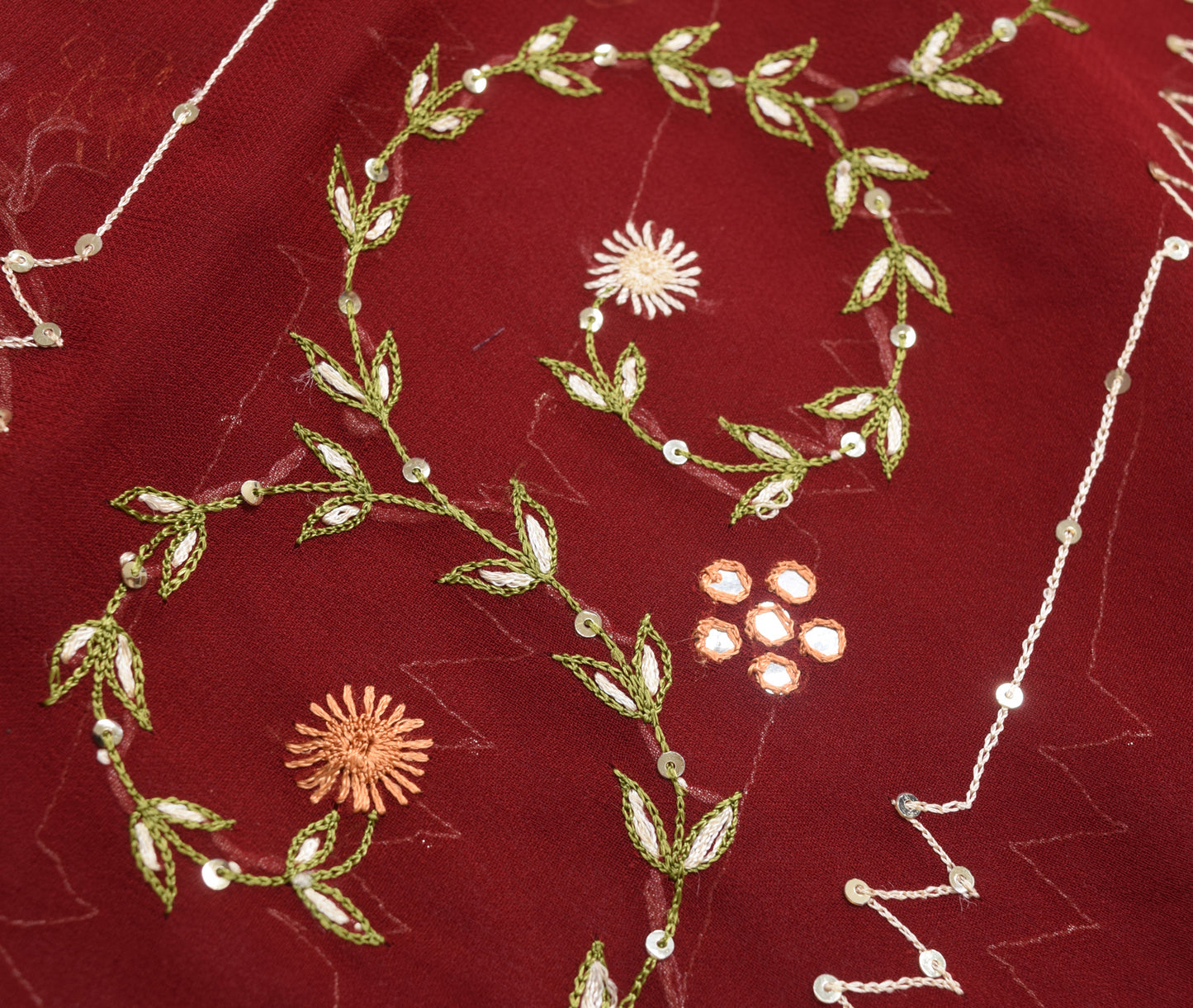 Sushila Vintage Maroon With Black Zari Brocade Saree Georgette Silk Sari Fabric