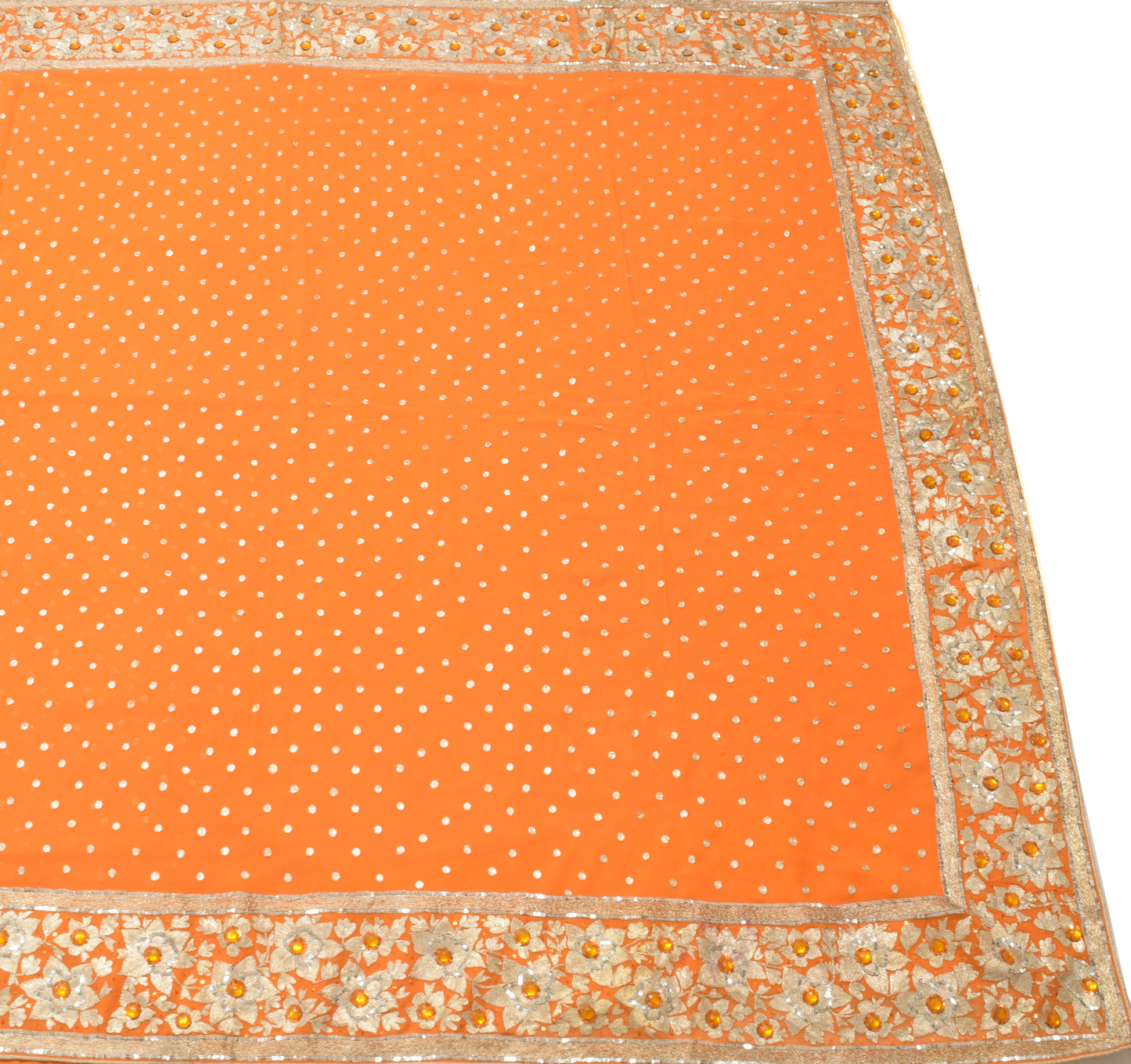 Sushila Vintage Orange Saree 100% Pure Georgette Silk Embroidered Sari Fabric