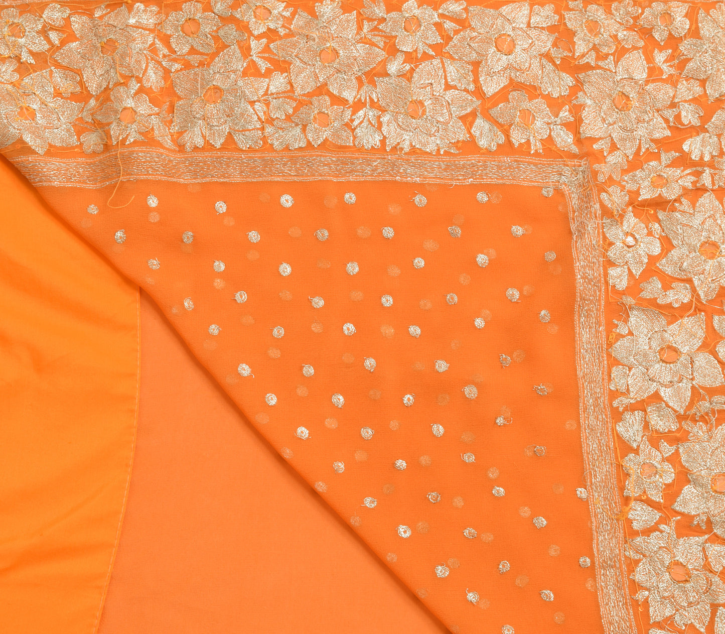 Sushila Vintage Orange Saree 100% Pure Georgette Silk Embroidered Sari Fabric