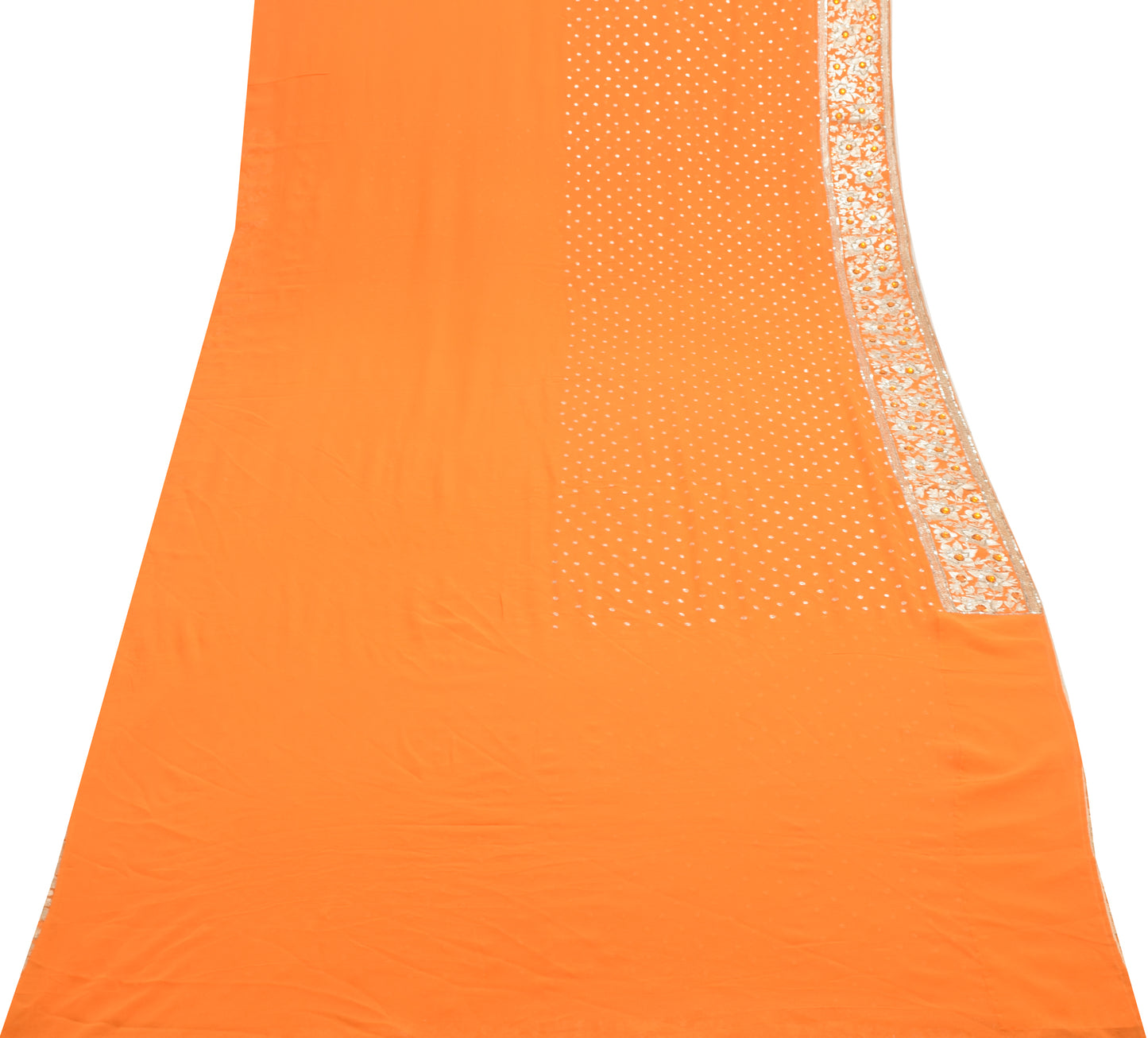 Sushila Vintage Orange Saree 100% Pure Georgette Silk Embroidered Sari Fabric