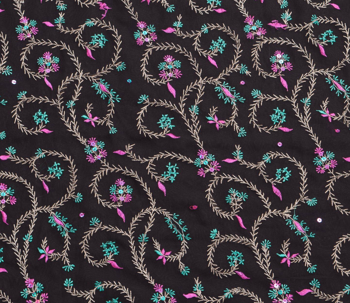 Sushila Vintage Black Saree Georgette Silk Embroidered Floral Sari Craft Fabric