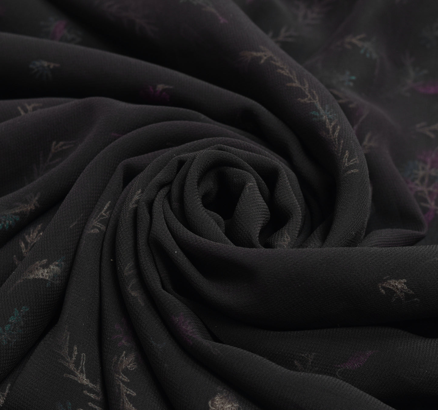 Sushila Vintage Black Saree Georgette Silk Embroidered Floral Sari Craft Fabric