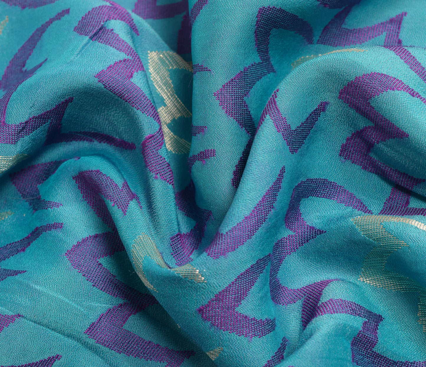 Sushila Vintage Aqua Blue Saree Pure Crepe Silk Woven Floral Sari Craft Fabric
