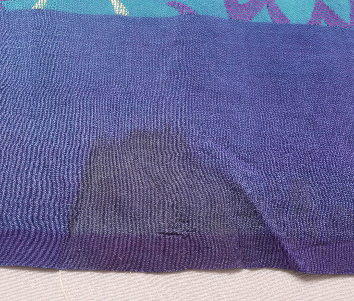 Sushila Vintage Aqua Blue Saree Pure Crepe Silk Woven Floral Sari Craft Fabric