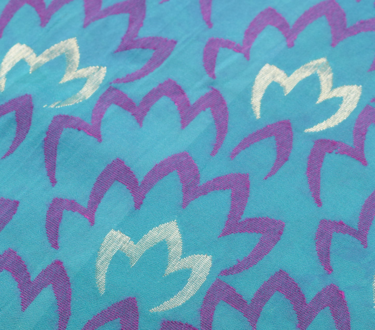 Sushila Vintage Aqua Blue Saree Pure Crepe Silk Woven Floral Sari Craft Fabric