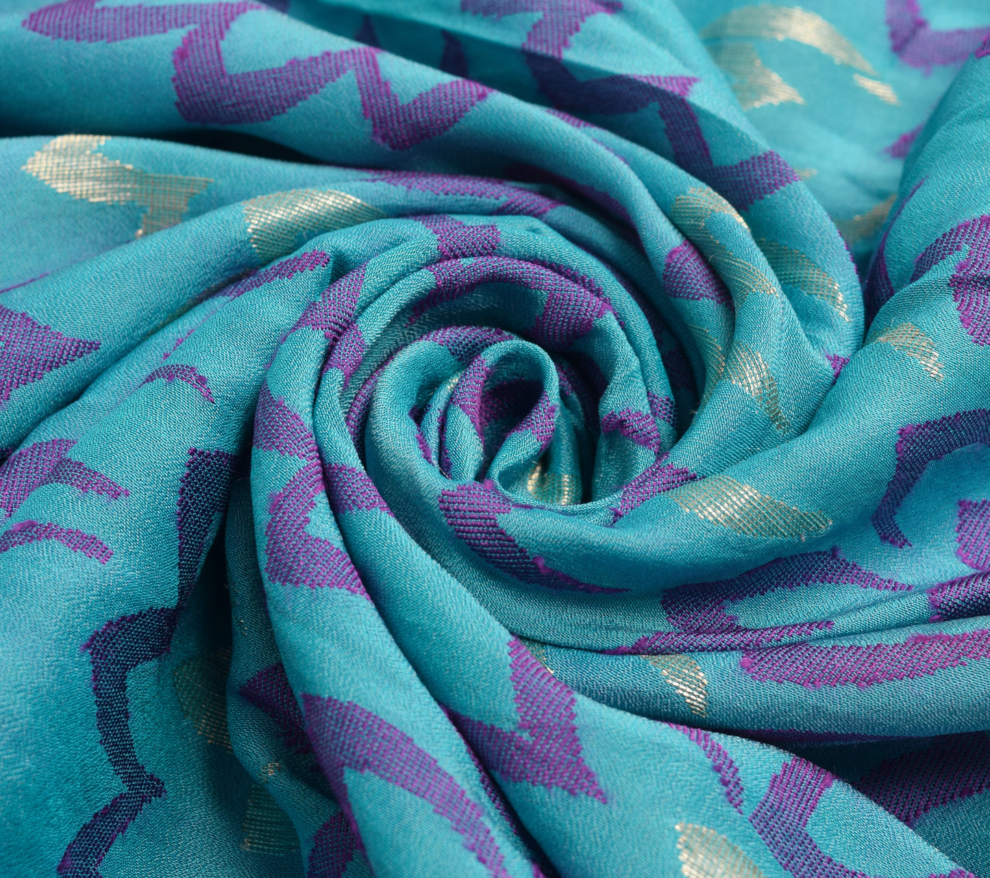 Sushila Vintage Aqua Blue Saree Pure Crepe Silk Woven Floral Sari Craft Fabric