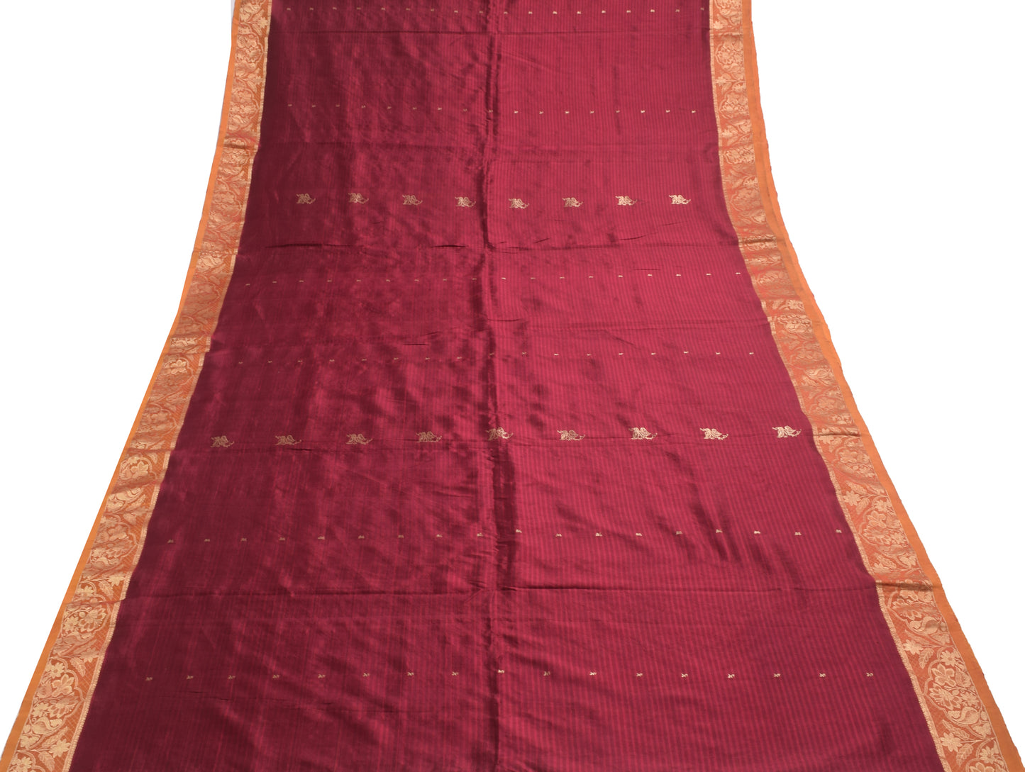 Sushila Vintage Maroon & Mustard Saree 100% Pure Silk Floral Woven Kanjivaram Sari Craft Fabric