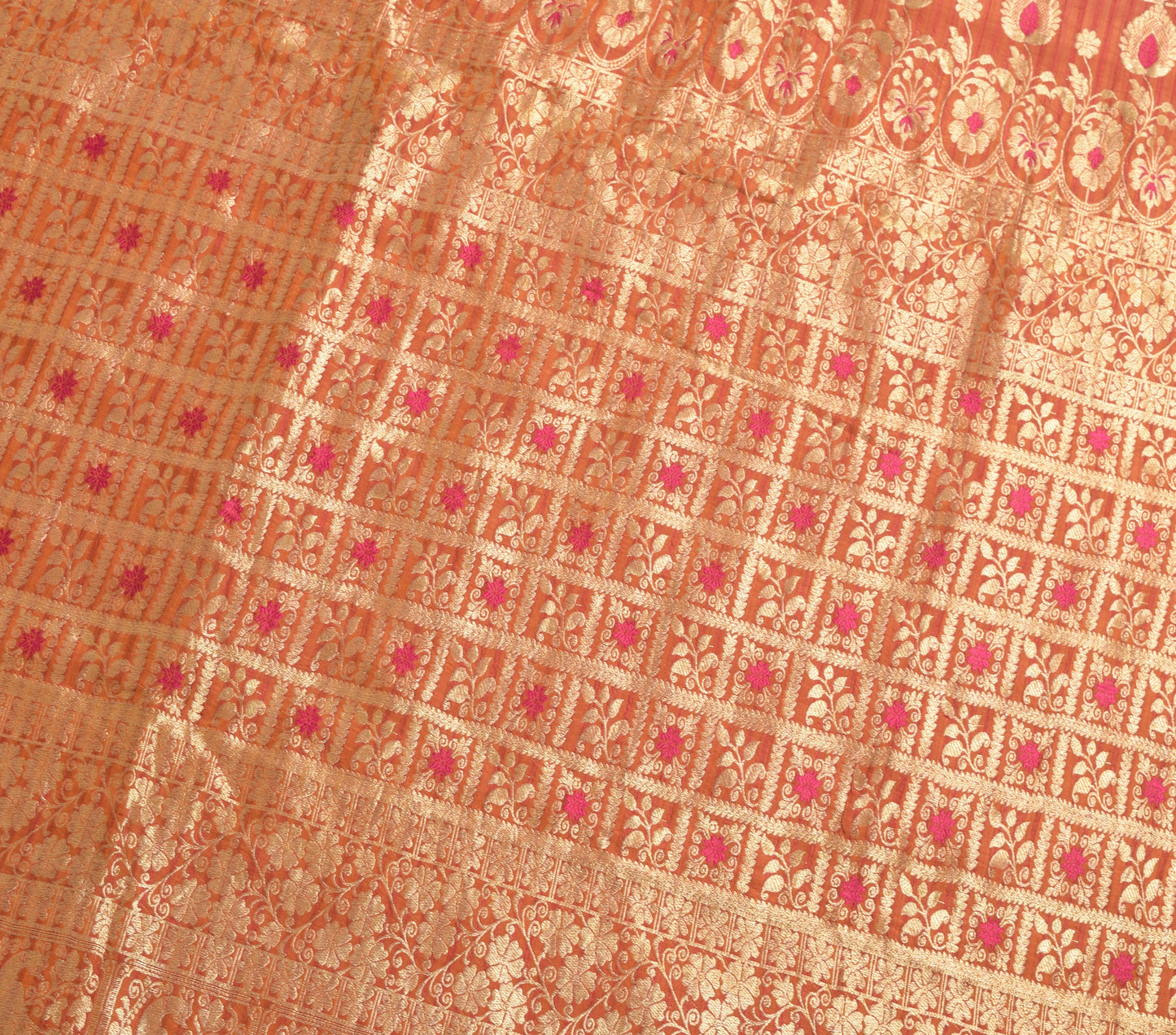 Sushila Vintage Maroon & Mustard Saree 100% Pure Silk Floral Woven Kanjivaram Sari Craft Fabric