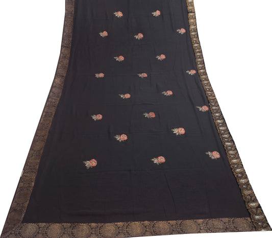 Sushila Vintage Black Floral Saree 100% Pure Georgette Silk Patch  Work Fabric