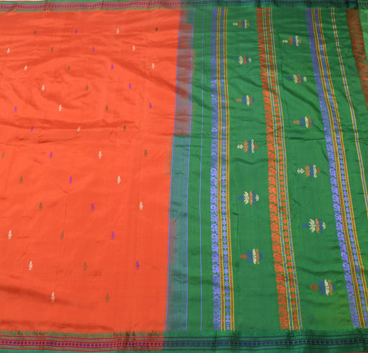 Sushila Vintage Rust Traditional Saree 100% Pure Silk Woven Paisley Sari Fabric