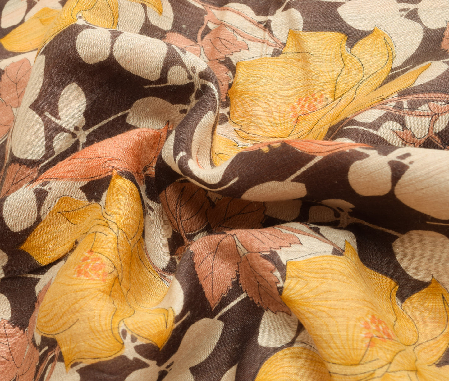 Sushila Vintage Brown Floral Saree 100% Pure Silk Woven & Printed Sari Fabric