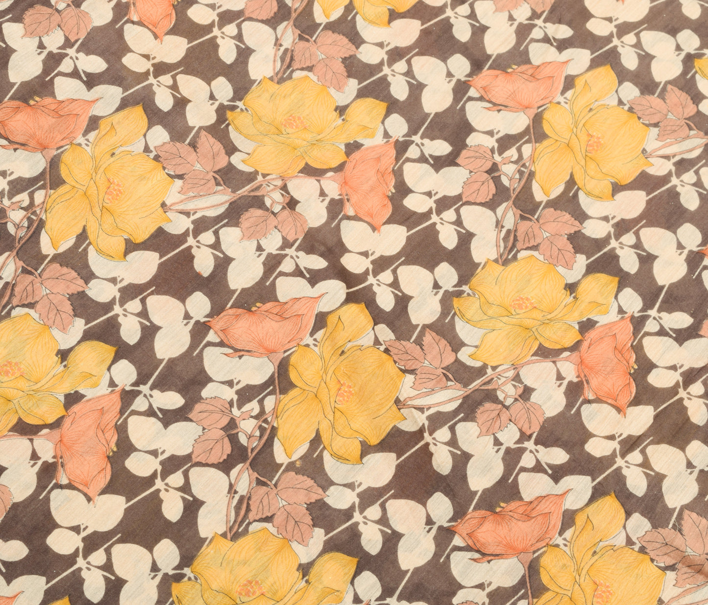 Sushila Vintage Brown Floral Saree 100% Pure Silk Woven & Printed Sari Fabric