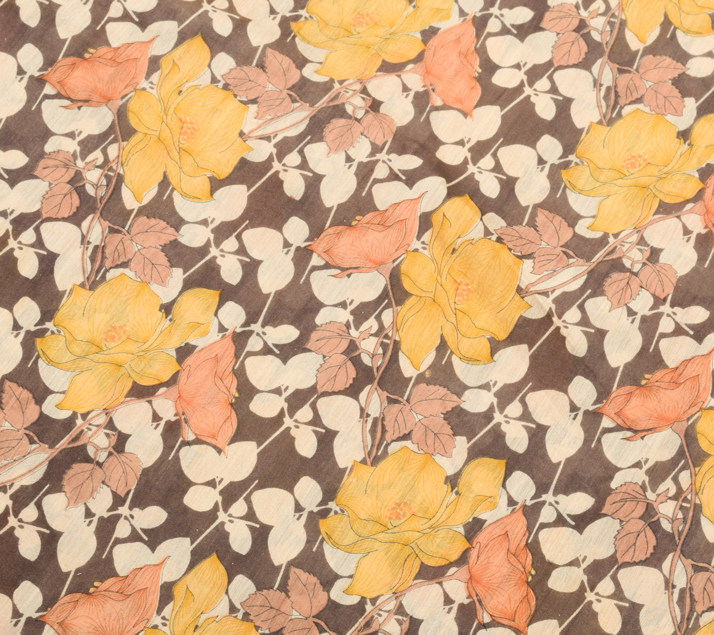 Sushila Vintage Brown Floral Saree 100% Pure Silk Woven & Printed Sari Fabric