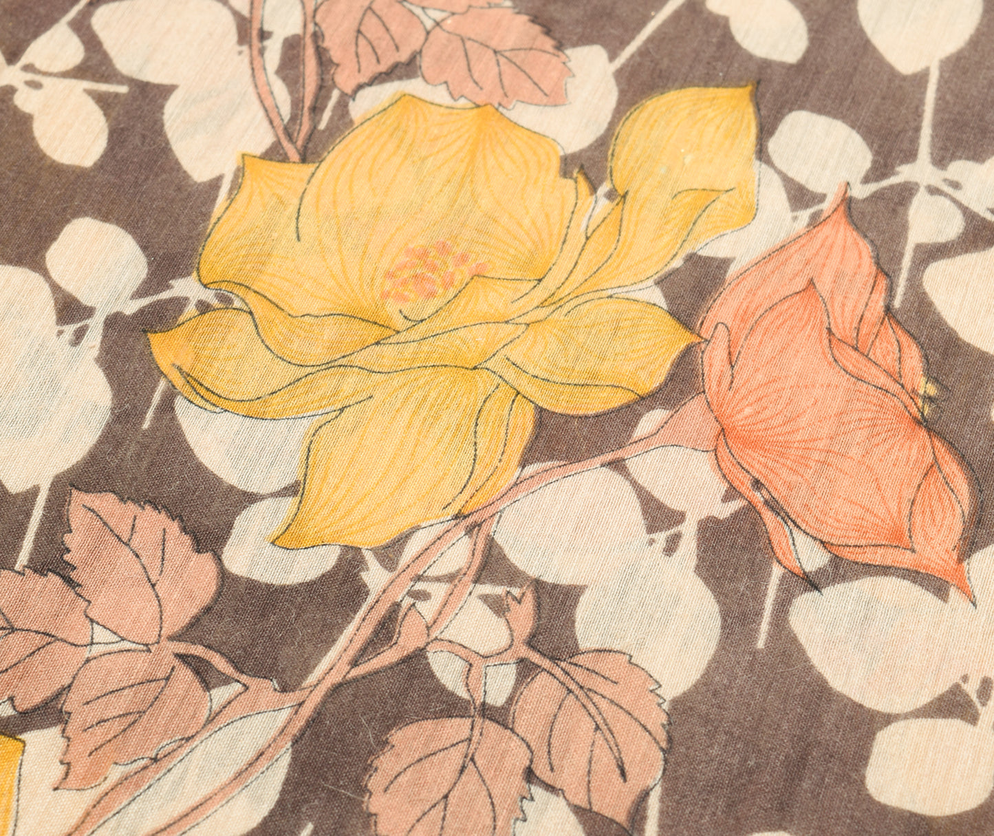 Sushila Vintage Brown Floral Saree 100% Pure Silk Woven & Printed Sari Fabric