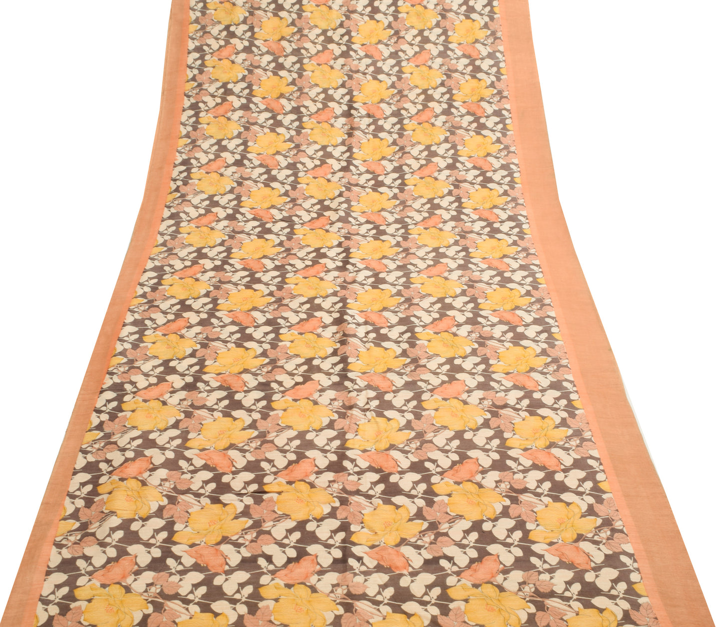Sushila Vintage Brown Floral Saree 100% Pure Silk Woven & Printed Sari Fabric