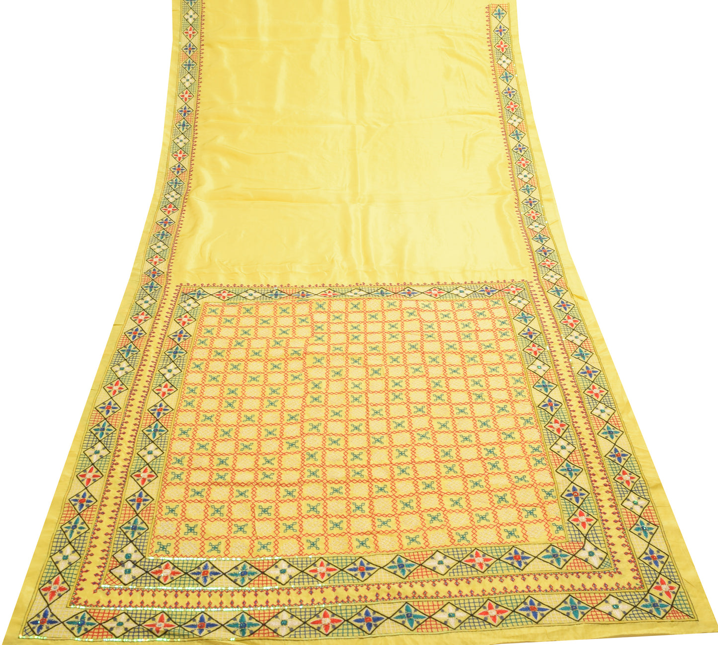 Sushila Vintage Yellow Saree 100% Pure Silk Embroidered Traditional Sari Fabric
