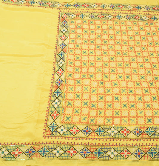 Sushila Vintage Yellow Saree 100% Pure Silk Embroidered Traditional Sari Fabric