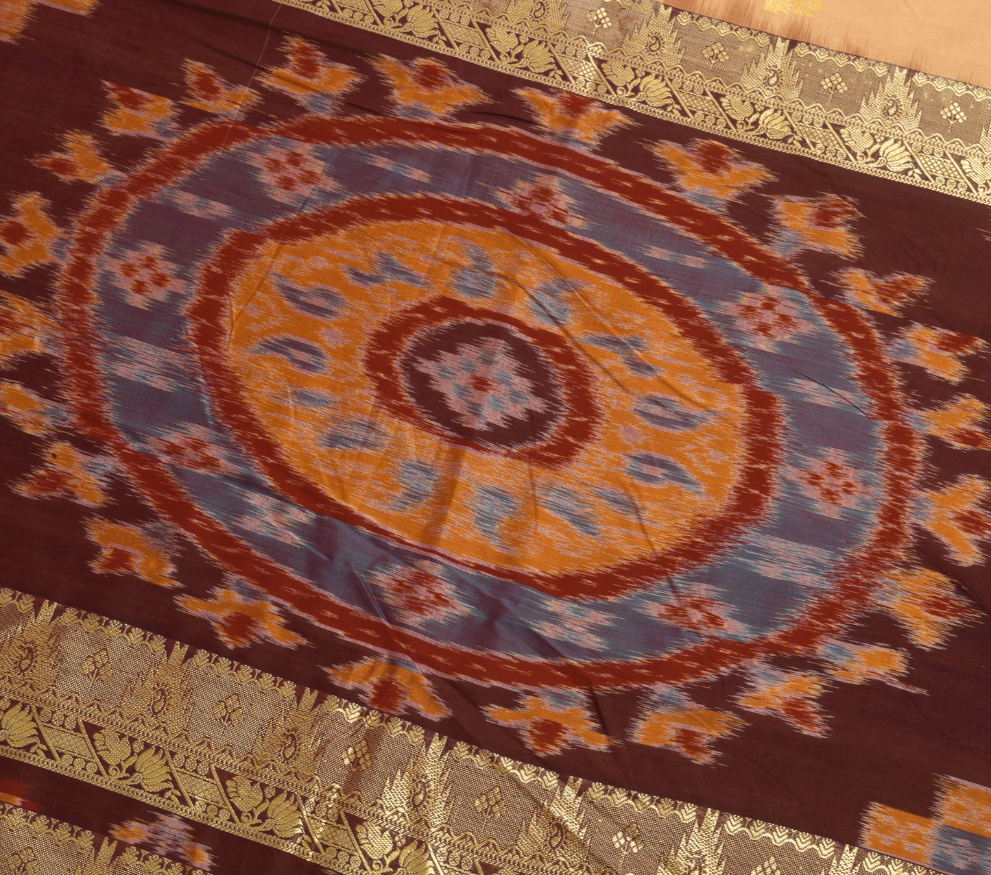 Sushila Vintage Beige Saree 100% Pure Cotton All Over Woven Floral Sari Fabric