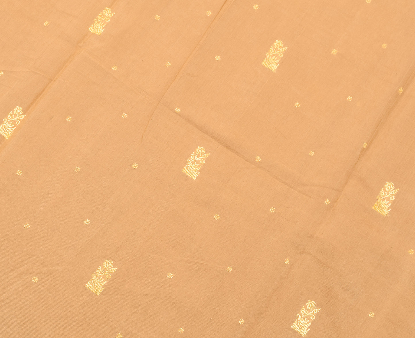 Sushila Vintage Beige Saree 100% Pure Cotton All Over Woven Floral Sari Fabric