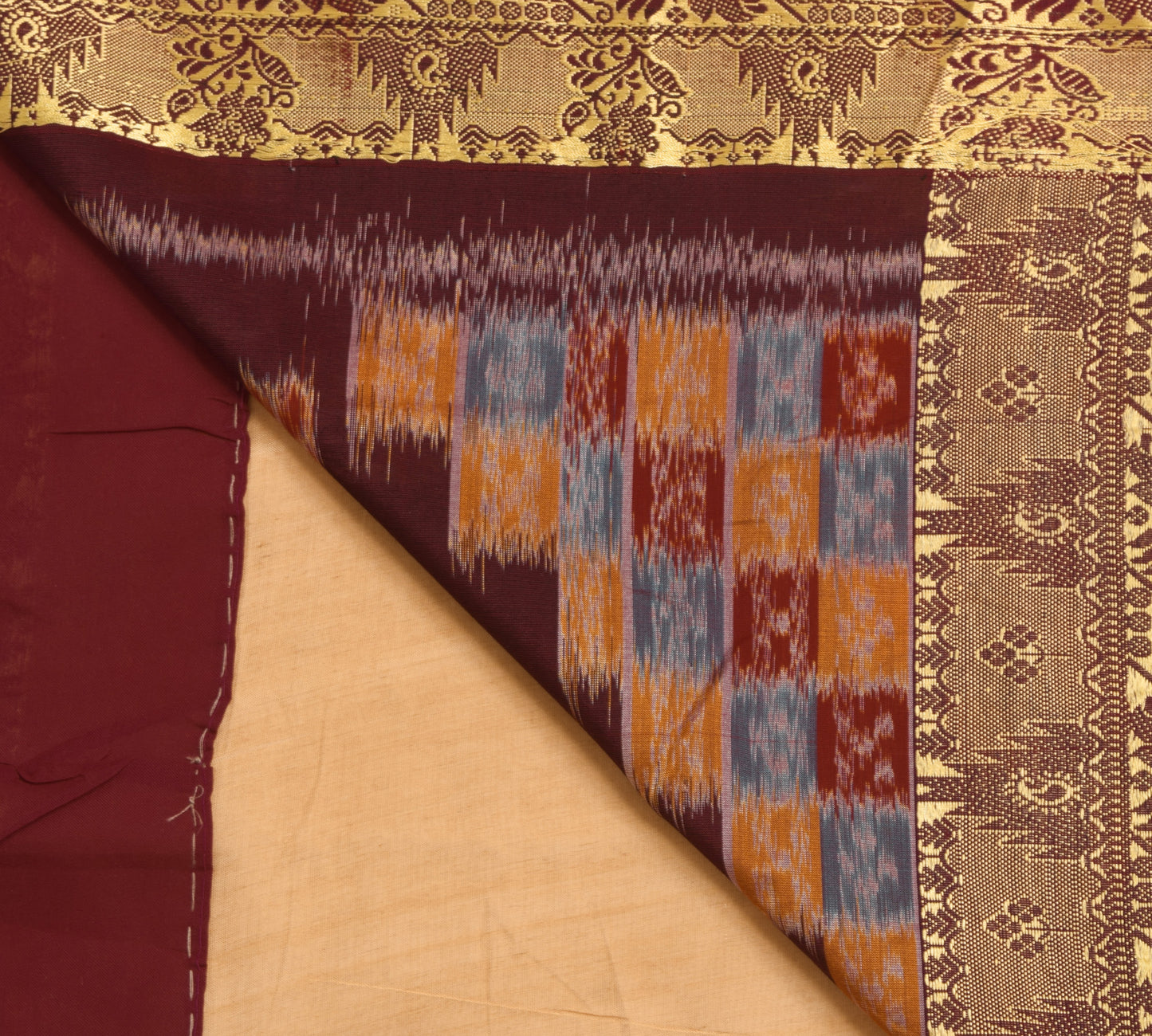Sushila Vintage Beige Saree 100% Pure Cotton All Over Woven Floral Sari Fabric