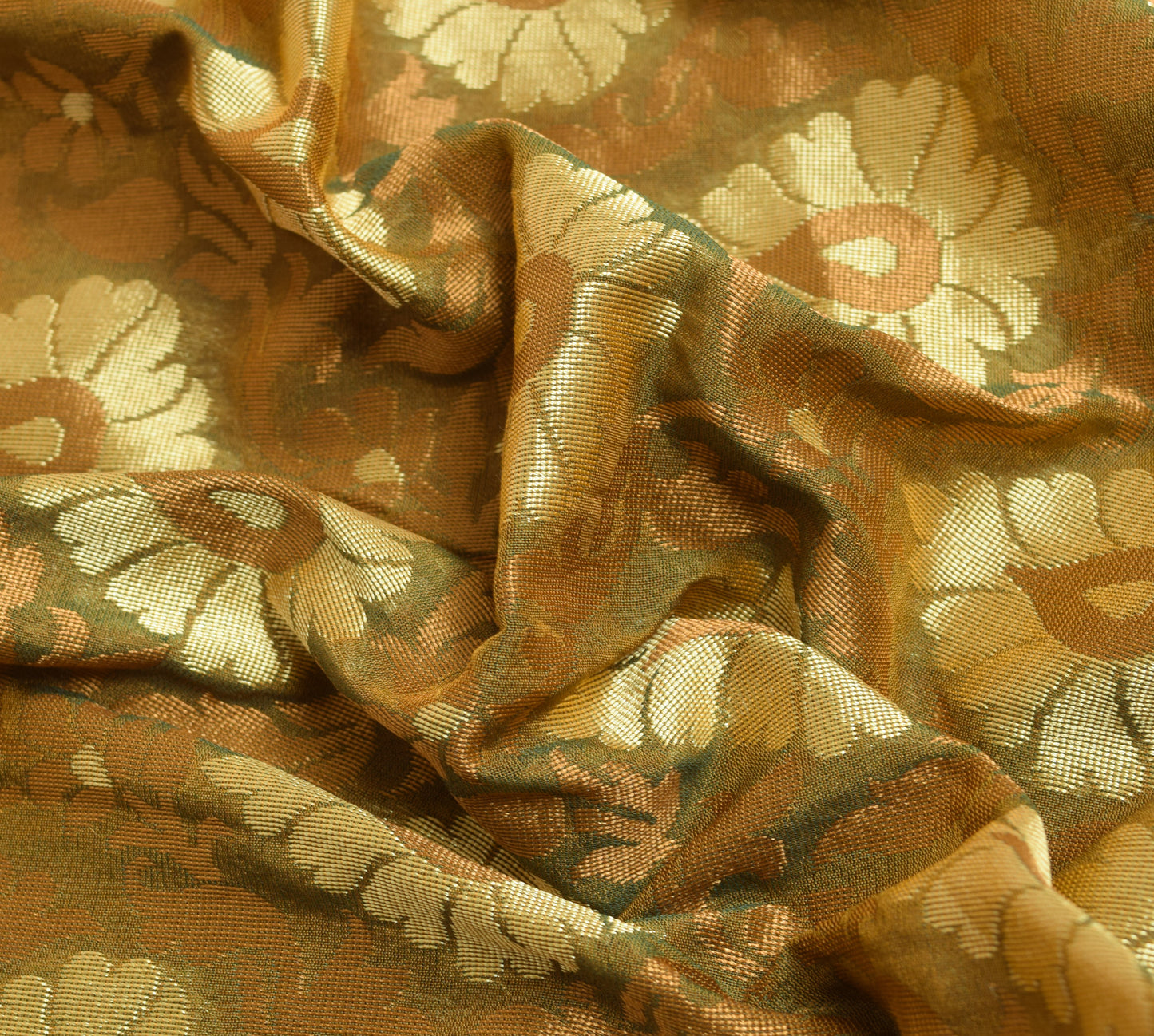 Sushila Vintage Green Silk Blend Saree Floral All Over Woven Indian Sari Fabric