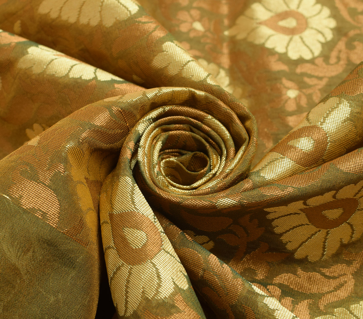 Sushila Vintage Green Silk Blend Saree Floral All Over Woven Indian Sari Fabric