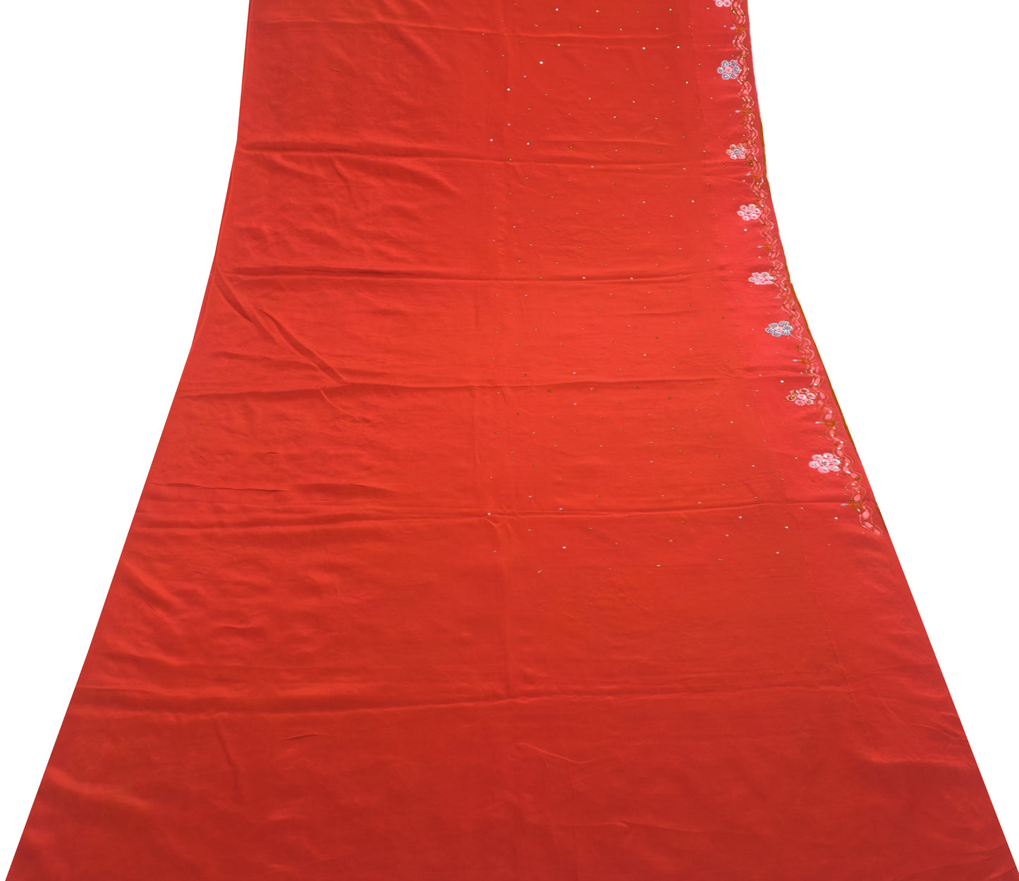 Sushila Vintage Dark Rust Saree Pure Crepe Silk Hand Beaded Sari Floral Fabric