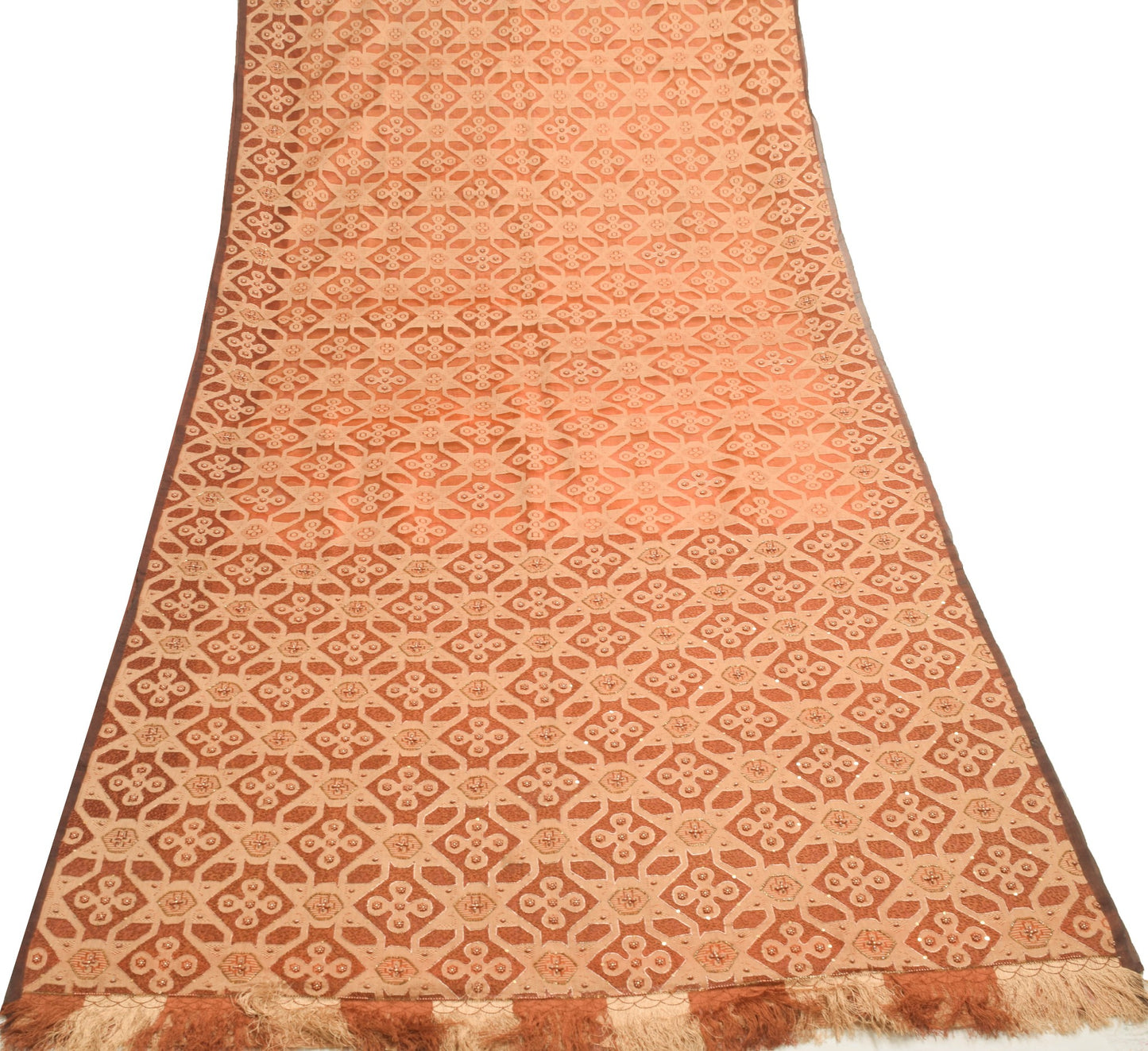 Sushila Vintage 100%Pure Organza Silk Saree Brown Embroidered  Sari Craft Fabric