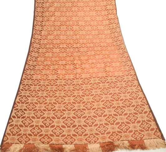 Sushila Vintage 100%Pure Organza Silk Saree Brown Embroidered  Sari Craft Fabric