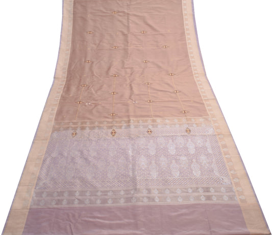 Sushila Vintage Brown Dual Tone Saree 100%Pure Silk Embroidered Soft Sari Fabric